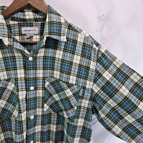 Carhartt Shirt Mens Medium Long Sleeve Button Up Plaid Green Collared - Picture 11 of 12